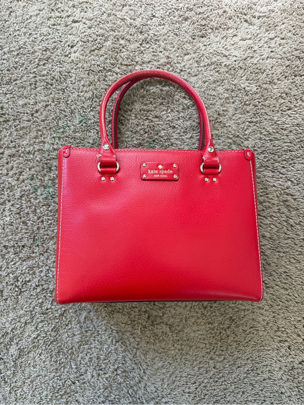 Kate Spade New York Red Pebbled Leather Triple Compartment Satchel Purse